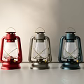 Vintage Three Colored Candle Lanterns with Metal Frame Glass Shade for Home Decor