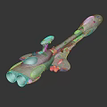 Old Metallic Sci Fi Warship Model With Engine Thrusters Floating In Dark Background