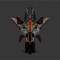 Cosmic Spaceship With Futuristic Red Blue Colorful Design And Aerodynamic Features