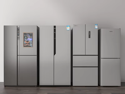 Multiple Stainless Steel Refrigerators And Freezers In Different Styles 3d model