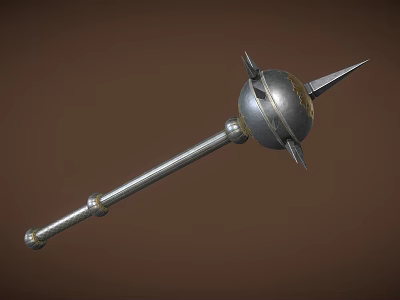 Medieval Metal Mace Weapon Featuring Spherical Head Sharp Spikes And Long Handle 3d model