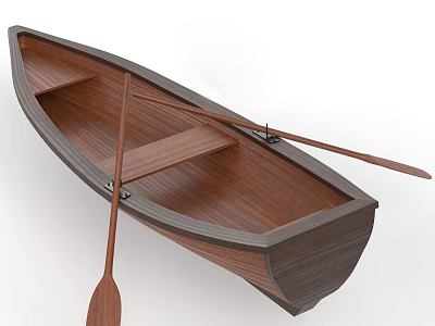 Classic Wooden Boat With Handcrafted Interior Seats And Wooden Oars Details 3d model