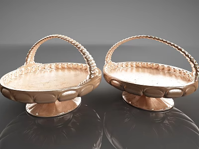 Golden Decorative Ornament Set With Basket Shaped Design Handles And Metallic Base 3d model