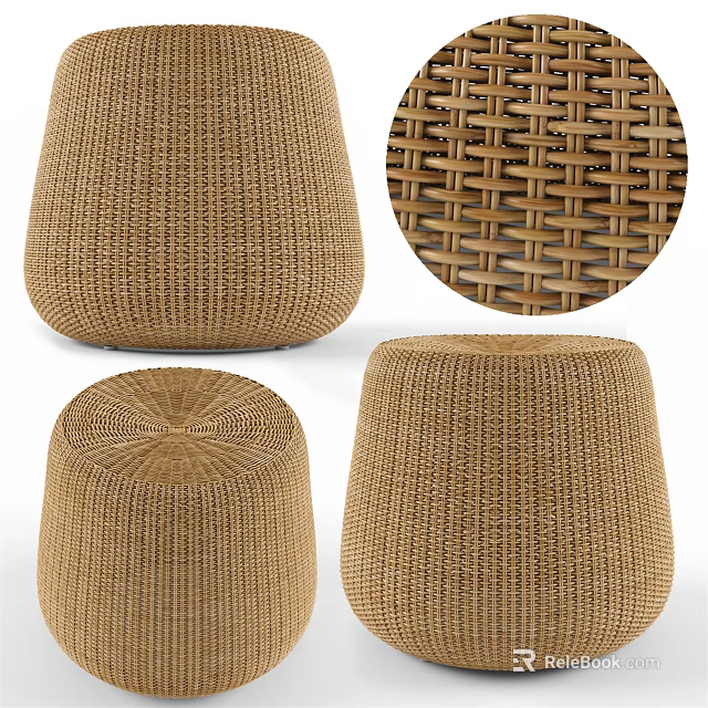 Set of Brown Woven Stools with Intricate Texture and Natural Design Details 3d model 
