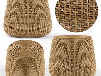 Set of Brown Woven Stools with Intricate Texture and Natural Design Details 3d model