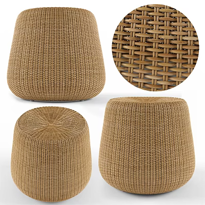 Set of Brown Woven Stools with Intricate Texture and Natural Design Details 3d model