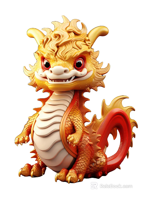 Cute Cartoon Dragon Decorative Ornament Set With Yellow Red Color For Home Decoration 3d model 