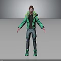 3D Animated Character In Green Jacket With Brown Hair Goggles Dark Pants Green Shoes