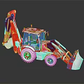 Red And White Toy Excavator Model With Front Loader Cab And Wheels 3d model