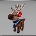 Cute Cartoon Reindeer Character Wearing Red Headphones Blue And White Striped Scarf With Brown Bag