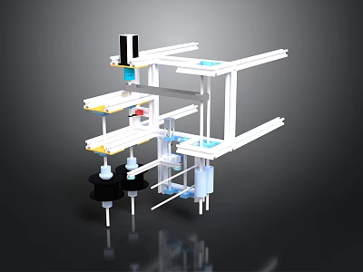 Multi Layer Industrial Equipment With White Frame Black Base And Blue Components 3d model