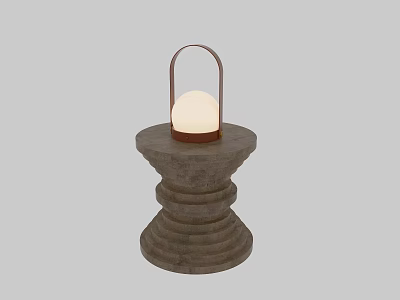 Floor Lamp With Textured Stone Base White Lampshade And Brown Handle 3d model