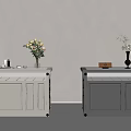 Modern Storage Cabinets In White And Dark Gray With Flower Vases And Decorative Items