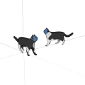 Two Black And White Cat Figurines Wearing Blue Masks Standing On White Background