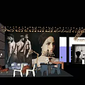 Modern Artistic Interior With Large Black White Figure Murals Decorative Chandeliers Sofa And Dining Table
