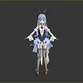 Cute Anime Girl With Blue Hair Rabbit Ears White Blue Short Skirt Outfit