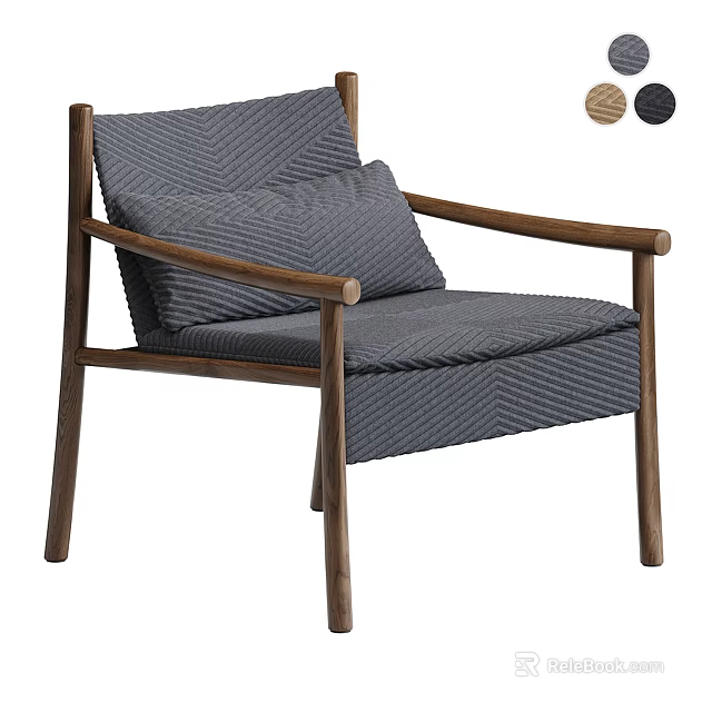 Stylish Armchair With Wooden Frame Gray Patterned Upholstery Cushion And Wood Finish Options 3d model 