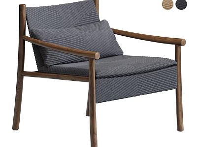 Stylish Armchair With Wooden Frame Gray Patterned Upholstery Cushion And Wood Finish Options 3d model