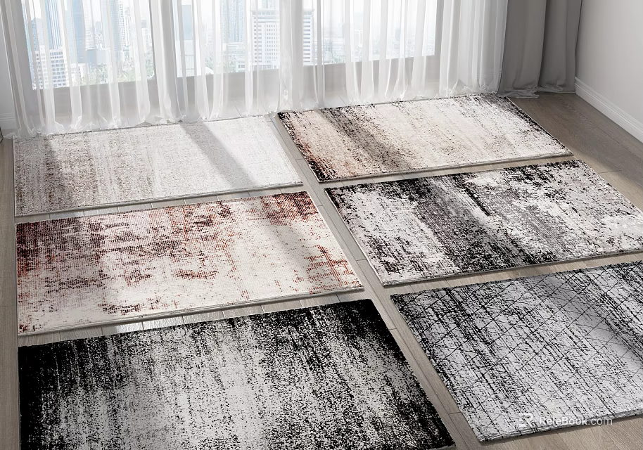 Various Square Rugs With Textured Abstract Patterns On Indoor Floor 3d model 