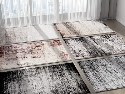 Various Square Rugs With Textured Abstract Patterns On Indoor Floor 3d model