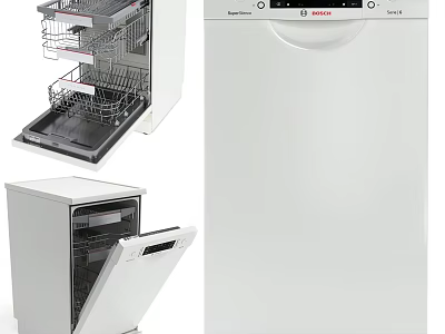 Modern Kitchen Dishwasher Appliance With Stainless Steel Interior Racks And Control Panel 3d model
