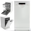 Modern Kitchen Dishwasher Appliance With Stainless Steel Interior Racks And Control Panel