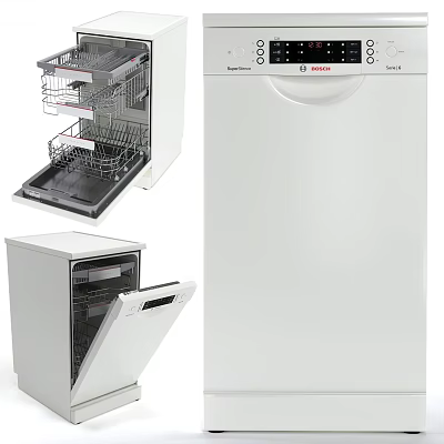 Modern Kitchen Dishwasher Appliance With Stainless Steel Interior Racks And Control Panel 3d model