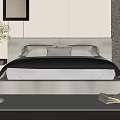 Modern Double Bed Bedroom Interior With Upholstered Headboard Neutral Bedding And Area Rug