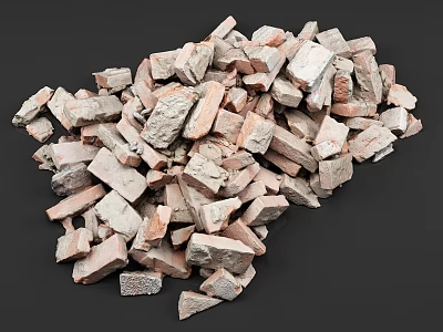 Pile of Broken Bricks and Crumbled Masonry Pieces on Dark Background 3d model