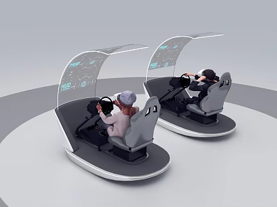 Two Persons Using Driving Simulators With Transparent Screens And Dashboard Displays 3d model