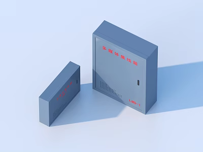 Durable Gray Industrial Electrical Control Boxes For Power Distribution With Red Labeling 3d model