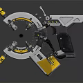 Futuristic Metallic Weapon Featuring Yellow And Gray Circular Design Mechanical Structure And Detailed Grip
