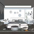 Bright Kids Room Interior With Geometric Wall Decor Bed Desk Chair And Toys