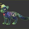 Vibrant Fantasy Creature With Blue Body Neon Stripes Green Head Yellow Eyes And Star Collar