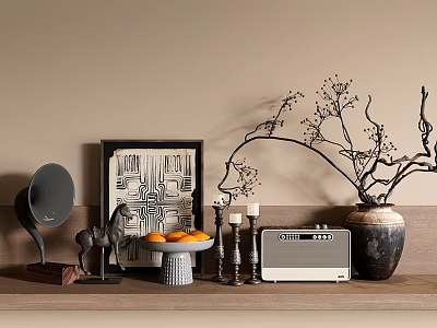Modern Decorative Ornament Set With Abstract Art Mirror Horse Figurine Radio And Branch Vase 3d model