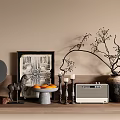 Modern Decorative Ornament Set With Abstract Art Mirror Horse Figurine Radio And Branch Vase