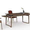 Modern Wooden Desk Interior Setup With Comfortable Chair Books And Vase Decor