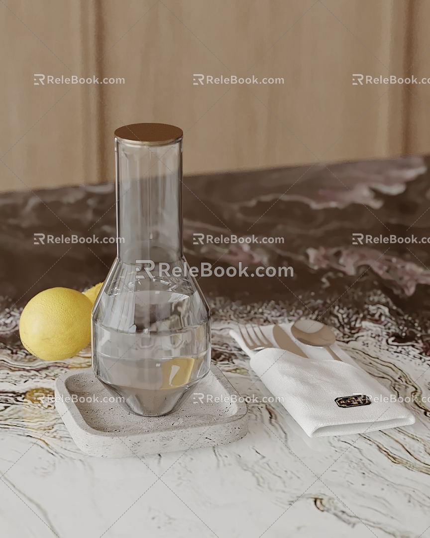 Ornaments combination water cup kitchen utensils fruit lemonade knife and fork combination 3d model