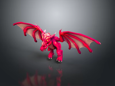 Vibrant Red Mythical Flying Dragon With Large Wings And Scaled Body 3d model