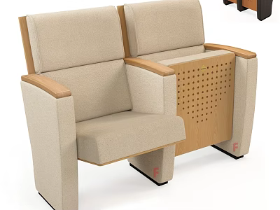 Beige Leisure Chairs with Wooden Armrests Perforated Panel and Red Foot Pads 3d model