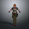 Woman Wearing Tactical Gear With Headphones Gray Top Green Pants Backpack And Weapon