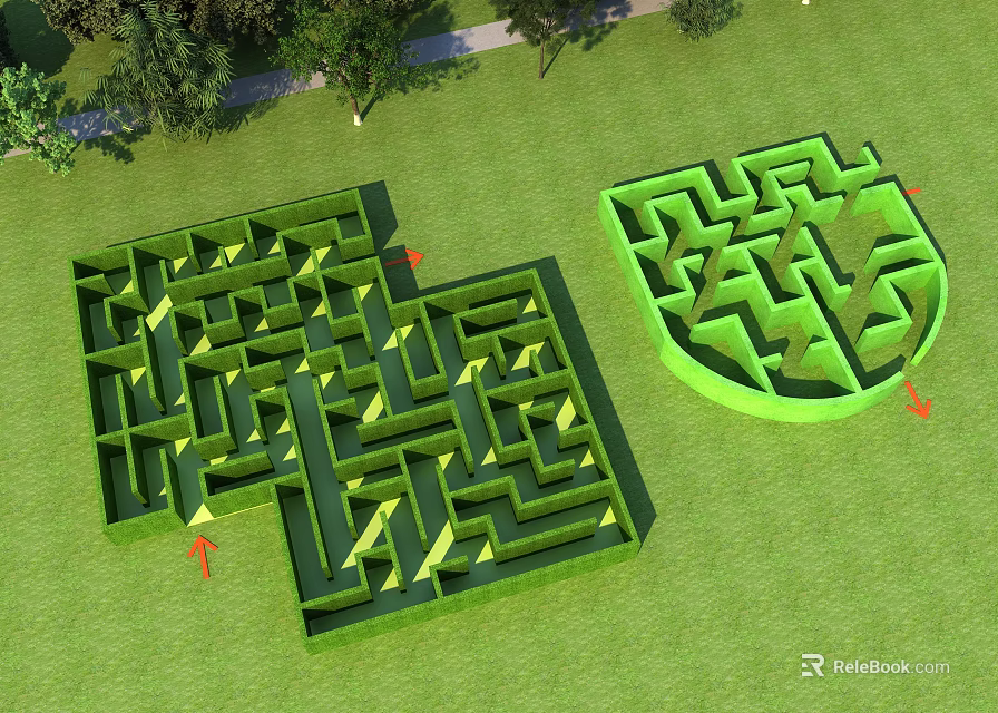 Outdoor Green Lawn Maze Play Equipment With Square Shield Shapes And Path Arrows 3d model 