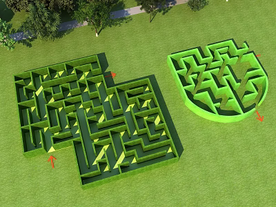 Outdoor Green Lawn Maze Play Equipment With Square Shield Shapes And Path Arrows 3d model