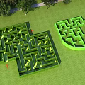 Outdoor Green Lawn Maze Play Equipment With Square Shield Shapes And Path Arrows