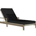 Modern Reclining Lounge Chair With Wicker Backrest Wooden Frame And Black Cushion