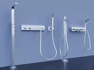 Modern Shower Faucet System With Handheld Sprayer Wall Mount And Vertical Stand Design 3d model