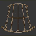 Golden Metal Curved Truss Structure With Triangular Frames On Black Background And Reflection 3d model