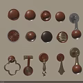 Assorted Cabinet Handles and Knobs in Wooden and Metal with Various Decorative Styles