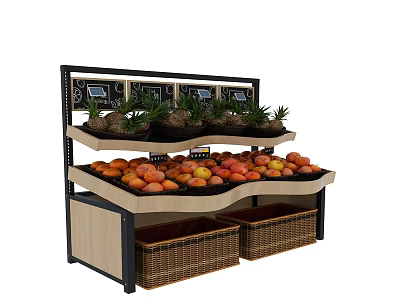 Modern Retail Display Shelf With Fresh Pineapples And Fruit Storage Baskets 3d model