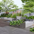 Courtyard Garden with Lush Green Plants Trees Stone Slab Flooring and Outdoor Seating